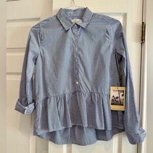 NWT Trovata Birds of Paradis Peplum Stripe Shirt. Navy/White stripe. Size XS.